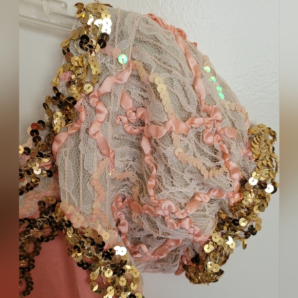 Couture Pageant Gold Peach Sequined Lace Dance Dress Size Medium Girls - Picture 3 of 11